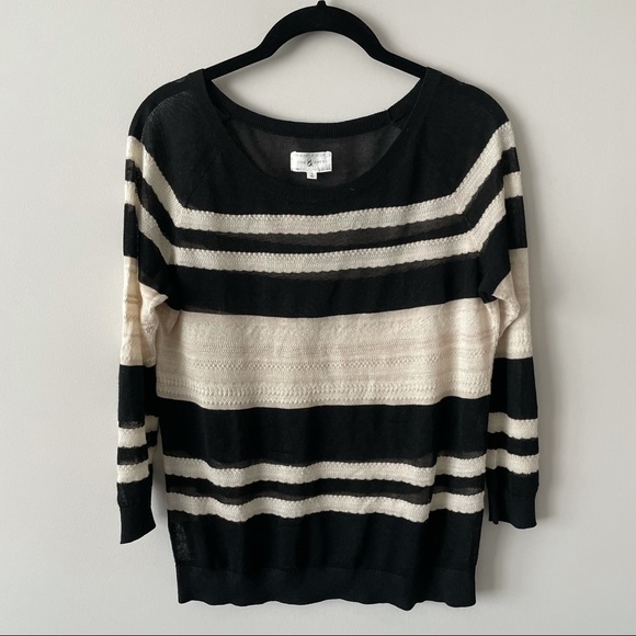 Lou & Grey Black Cream Striped 3/4 Sleeve Knit Top - Picture 2 of 6